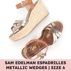Sam Edelman Metallic Leather Espadrille Wedge Sandals Size 6 vacationcore